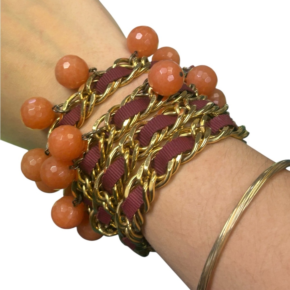ERICKSON BEAMON Red Ribbon & Dangle Bead Bracelet
